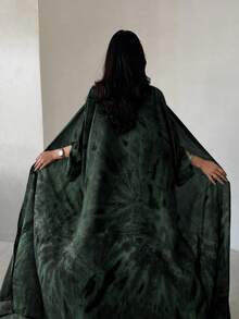 1 件优雅休闲粘胶雪纺扎染设计时尚开衫长袍 Abaya，优质面料，做工精良，时尚优雅 - 綠色 - 查看 5