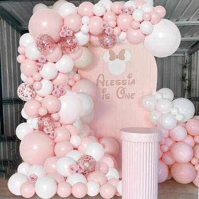 101 件，粉色玫瑰金婴儿淋浴乳胶铝箔五彩纸屑装饰气球链套装，粉色主题性别揭晓派对背景装饰气球铝箔五彩纸屑装饰拱门套装，1 岁生日派对房间墙壁装饰气球，适用于婴儿淋浴派对迎婴派对装饰气球拱门套件，1 岁生日派对拍照道具，婴儿淋浴礼物，性别揭晓装饰，包括 99 个气球和 2 个气球配件