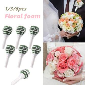 1/3/6pcs Hand Bouquet Flower Mud Bridal Bouquet Stand Wedding Foam Flower Handle Artificial Flower Handheld Flower Decoration Flower Mud Packaging