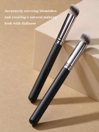 Pincel de maquillaje con mango brillante y cerdas suaves y densas para hombres y mujeres, adecuado para corrector, difuminado, polvo fijador, líquido, crema y pulido de cosméticos. Se puede usar para contornear la nariz y ocultar imperfecciones. Pincel de base, pincel de corrector, pincel de rubor, pincel de contorno, pincel de rubor, pincel de bronceador, pincel de polvo, pincel de base, pincel de rubor