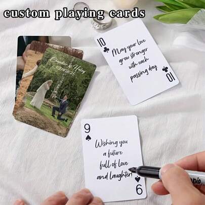 1 Set/54 Pieces, Customized Playing Cards, Customized Text And Pictures, 5 Photos Can Be Customized, Customized Couple Photo And Family Photo Playing Cards, Table Game Cards, Wedding Souvenirs, Anniversary Souvenirs, Wedding Playing Cards, Anniversary Gifts, Anniversary Gifts, Valentine's Day, Mother's Day, Birthday, Father's Day, Graduation Ceremony, Wedding.