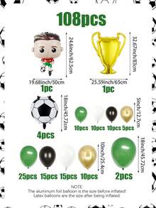 108 件足球生日气球套装，包括 18 英寸黑白足球形铝箔气球、金色奖杯气球，非常适合足球运动主题派对、足球比赛、生日派对装饰、世界杯装饰、足球生日装饰 - 彩色 - 查看 2