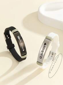 ATLVXJL 2 件/套夜光情侣/友谊皇冠不锈钢和硅胶手链套装，她的国王和他的王后，休闲情侣首饰适合日常佩戴和情人节礼物 - 彩色 - 查看 10