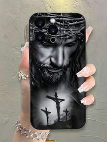 New Fashion TPU Phone Case - Hot Selling Religious Crucifixion Art Pattern Design Theme Luxury Shockproof Aesthetics Cute Phone Case, Lens Highlighting Protection, Compatible With For IPhone 16/16Plus/16Pro/16ProMax, 15, 14, 13, 12, 11 Series, Compatible With For Galaxy S/A Series, Easter Gift, Christmas Halloween Decoration/Birthday Gift, Girlfriend, Boyfriend, Friend Or Yourself. - 黑色 - 查看 1