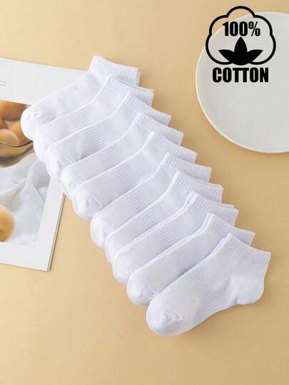 10 Pairs Kids' Breathable Mesh Cotton Short Socks, Solid Color Versatile Casual Sports Socks For Football, Basketball