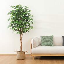 6 Feet Artificial Ficus Tree - Fake Silk Plants With Lifelike Leaves And Natural Wood Trunk - Faux Potted Tree For Indoor Home Decor