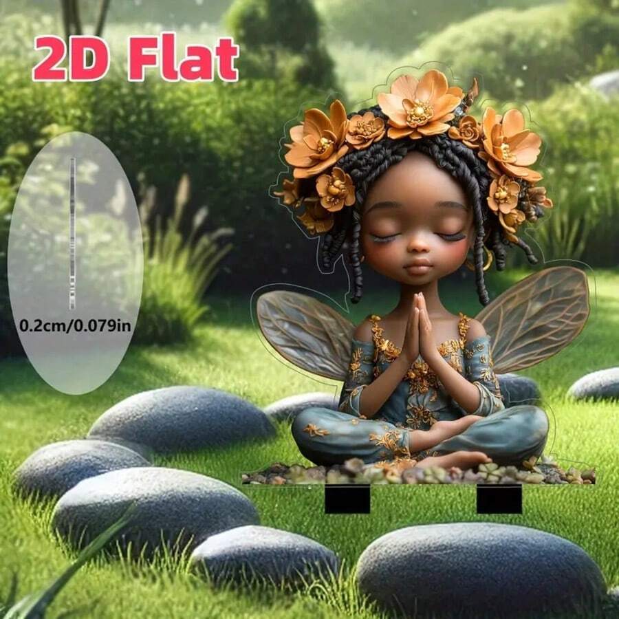 2D 波西米亚非洲裔美国人愿望仙女亚克力花园盘 - 多功能户外装饰，防水防晒，适用于庭院和盆景，理想的礼物