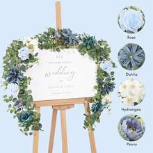 6.56Ft Artificial Eucalyptus Garland With Flowers - Wedding Table Decorations, Floral Rose For Centerpieces, Backdrop Wall Flower Vines, Room Decor - 藍色 - 查看 4