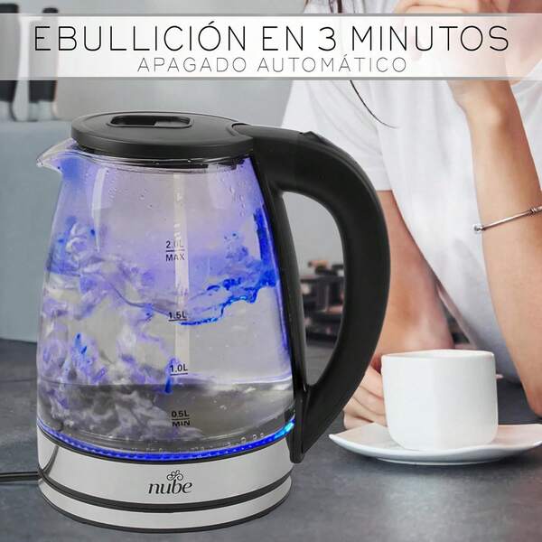 Tetera Eléctrica Hervidor De vidrio Tetera De 1.8 Litros Con Luz LED Apagado Automático Resistente al Calor Asa Fría Base de Acero Inoxidable Y Protección Contra Sobrecalentamiento,1100 W  Hierve agua en minutos Base Removible