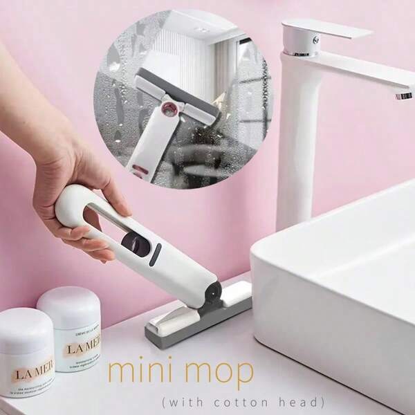 Mini Portable Mop With One Mop Head, Multiple Replaceable Spare Mop Heads, Suitable For Cleaning Of Living Room, Kitchen, Bathroom, Glass, Strong Water Absorption, Portable And Practical Cleaning Products