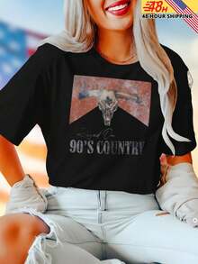 Raised On 90s Country Graphic Tee For Women  Casual Summer T Shirt Vintage Country Music Shirt Comfortable Top Gift For Her - trắng - Xem 2