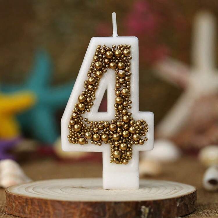 1pc Gold Macaron Shaped Birthday Number Candle, Gold Bead Decor Birthday Cake Candle, Glitter Candle Cake Decor, Suitable For Girls And Women Anniversary Celebration - Multicolor - View 14
