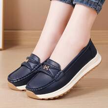 أحذية أمهات متوسطة العمر من جلد البولي يوريثان للنساء، للربيع والخريف، ذات نعل سميك مزخرف، مقاسات كبيرة، سهلة الارتداء، ذات قاع ناعم للاستخدام اليومي