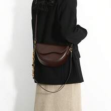 Retro Half-Round Flap Saddle Crossbody Bag, 2025 New Fashion Chain Shoulder Bag For Women, Elegant Personalized Casual Daily Commute Shoulder Bag, Dating Gift - Coffee Brown - View 8