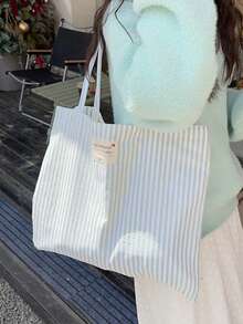 复古条纹帆布手提包，女士大容量条纹帆布手提包 - 时尚单肩包，适合旅行和购物，亮红色和白色条纹，大容量，百搭，可水洗 - 无扣，日常手提包，休闲日常手提包，沙滩包，办公包 - 彩色 - 查看 11