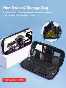 1pc Game Console Carrying Case With Lanyard, Compatible With New Switch 2 (2025) NS2 Console, Includes Hard Shell Protective Cover, Built-In Stand, Space For 10 Game Cards, Portable Travel, Anti-Drop & Impact Resistant Game Cartridge And Accessories Case - Multicolor - View 19