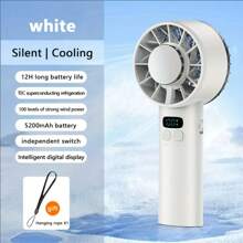 1pc + TYPE-C USB + 5200mAh + 5V/1A + Digital Display + Portable + Desktop, Upright, Handheld Cooling Fan + 100 Speed Levels High-Velocity Wind + Outdoor Summer Cooling For Men & Women Hiking Traveling Mini Handheld Fan + Holiday Essential