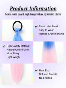 1-2pcs 26 Inch Blue & Pink Ombre Braiding Hair Extensions | Women Synthetic Yaki Straight Heat Resistant Fluffy Ponytail | Suitable For Halloween, Christmas, Holiday Parties - Multicolor - View 5