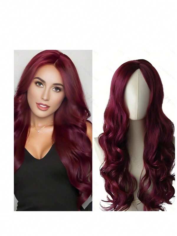1pc Women's Long Curly Wig With Middle Part, European & American Style, Synthetic Hair Full Head Wig
