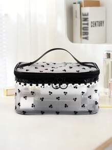 1pc Cherry Print Lace Cosmetic Bag, Minimalist & Elegant Large Capacity Portable Makeup Organizer, Practical Women Travel & Home Essentialtravel Essentials For Vacation Summer Holiday Back To School School Stuff Bag For School Travel Bag For Women Makeup Bag For Travel
