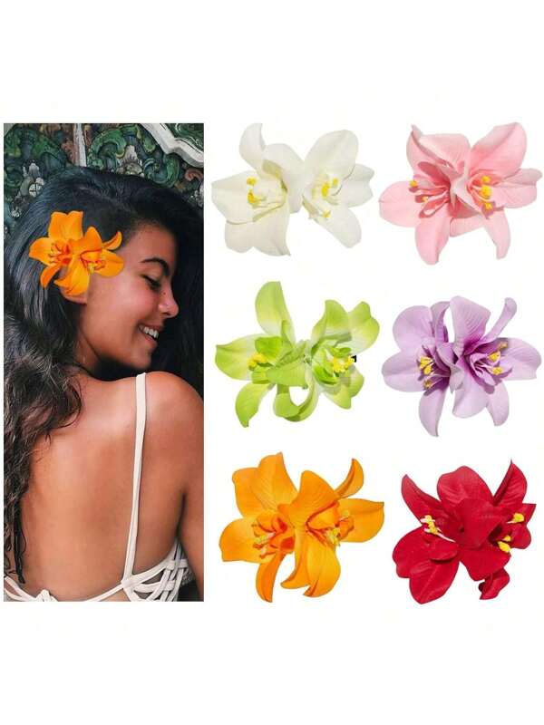 Pasadores de pelo con flores hawaianas para mujeres, Set de 6 pasadores de pinza de flor de Plumeria para cabello fino, Pasadores de flores artificiales de 3.5 pulgadas para vacaciones, fiestas en la playa, pasadores de pelo, deslizadores de pelo, barretas de pelo