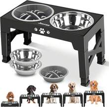 Jovrun Elevated Dog Bowls, Dog Feeder With 2 Stainless Steel Dishes &Amp;1 Slow Feeder Bowl, 5 Heights Adjustable Raised Stand For Medium Large, Food Dishes With Non-Slip Feet - For Medium Large dogs - 查看 1