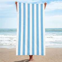 1pc Oversized Pink Striped Beach Towel, Thickened Sand-Proof Soft Blanket, Suitable For Swimming Pool, Beach, Large Beach Towel Shawl For Women, Digital Printing Fast-Drying Bath Towel, Cute Pink & Blue Striped Super Absorbent Sports Towel, Portable Beach Towel For Gym, Marathon, Water-Resistant Anti-Sand Anti-Dust, Essential For Beach Shower, Swimming For Couples, Beach Accessories, Pool Float - Pink - View 12