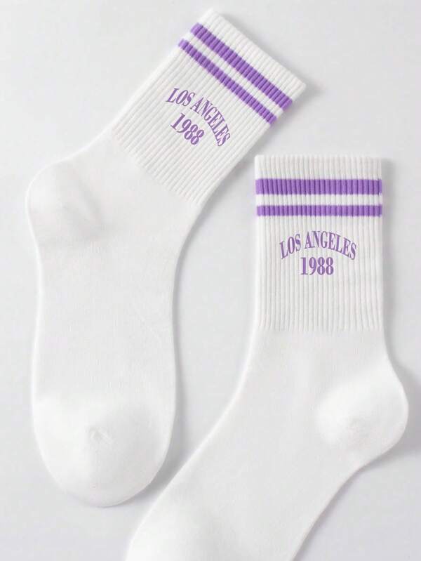 1 Paar Frühlings-/Sommer-Socken für Frauen/Männer/Paare in Weiß, knöchellang, mit "LOS ANGELES" Jacquard-Muster, modisch vielseitig, weich & bequem für Studenten, Sport, geeignet als Urlaubsgeschenk, für Zuhause, Schulanfang, Reisen