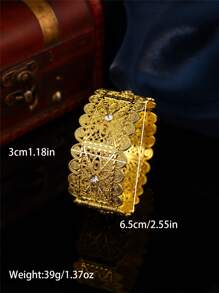 1pc Women's Gold Plated Turkish Coin Bracelet, Rhinestone Embellished, Middle Eastern Dubai Style Charm Bracelet, Wedding Jewelry Gift