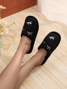 1 Pasang Sandal Dalam/Kamar Tidur Motif Hewan Gaya Cina Bordir, Cocok Digunakan di Rumah Sepanjang Tahun - Musim Semi, Musim Panas, Musim Gugur, Musim Dingin - Hitam - View 3