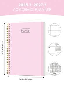 BUBU 1本2025-2027学年月度计划本，包含3张贴纸，A5极简主义两年制学校日历计划本，包含月度布局、笔记栏、美国节假日和迷你日历，适合学生、教师和办公室使用，2025年7月至2027年6月，返校用品