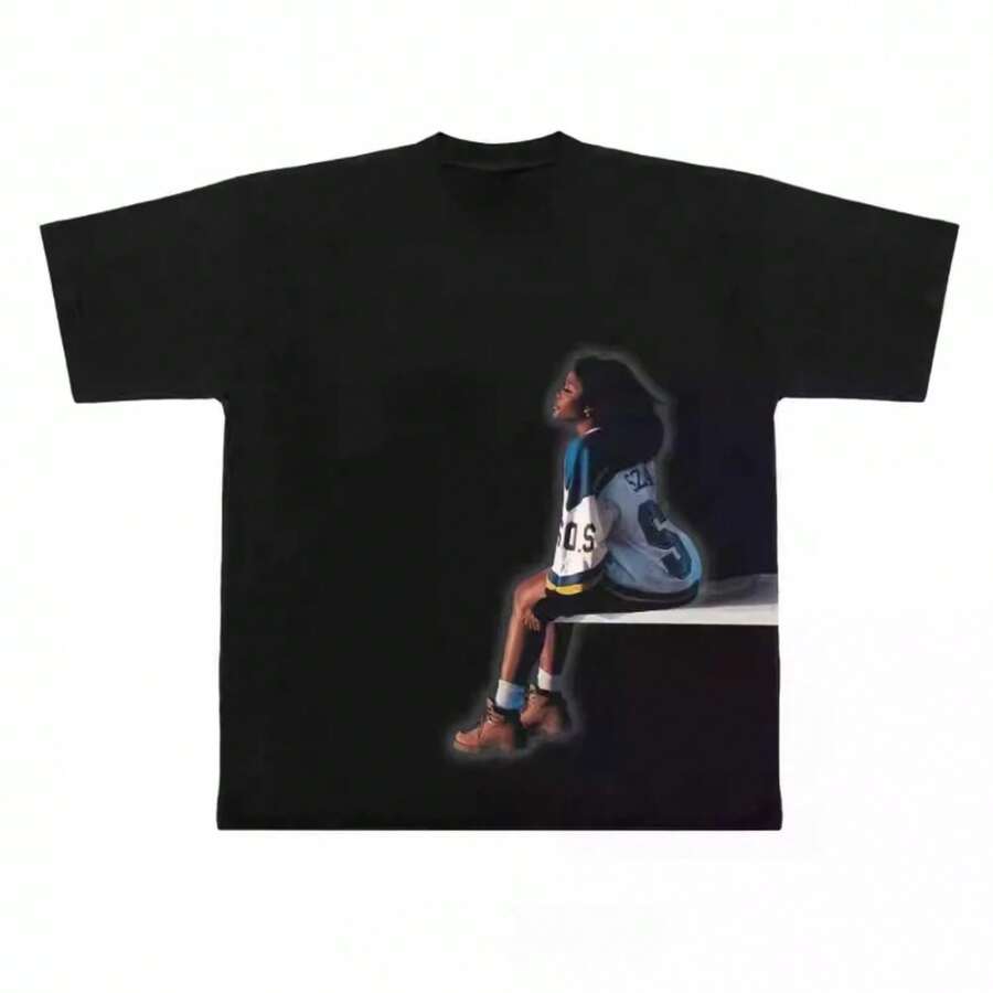 Rapper CTRL X SOS Album Print T-Shirt Women's Retro Punk Hip Hop Men's And Women's T-Shirt Fashion Casual T-Shirt Top - 黑色 - 查看 1