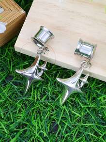 2pcs Stainless Steel Barbell Plug Earrings, 10mm Diameter, Suitable For Daily Wear, Party & Gift