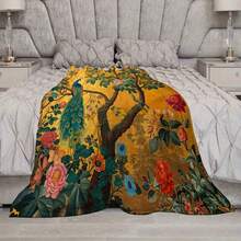 Vintage 70s/80s Peacock & Floral Throw Blanket – Soft, Colorful Spring Forest Design With Vibrant Peacocks & Lush Greenery ,Super Soft Flannel Printed 3D Blanket, As Birthday Gifts, Family, Wedding, Souvenir Blankets, Polyester Blankets Suitable For All Seasons, Washable, Machine Washable, Lightweight, Breathable, Comfortable, Warm, Unique, 280gsm For Him, Her Personalized Ideal Gifts For Her, Him, Family, Boyfriend, Girlfriend, Father, Family, Mother, Lover, Daughter, Son, Grandfather, Grandmother, Friend, Classmate, Pet. Perfect Nap, Camping, Travel, Home, Daily Life, Office Decoration, Birthday, Anniversary, Valentine's Day, Thanksgiving, Christmas, Halloween, Mother's Day, Father's Day, Wedding, New Year Gifts ,Sofa,Bed,Car,Bedroom,Living Room,Office,  Outdoor Camping, Beach,Wall Decoration - 彩色 - 查看 4