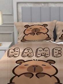 2/3pcs Personalize Name Capybara Cartoon Print Bedding Set, Bebed Comforter Set, With 1 Duvet Cover And 1-2 Pillowcases, King-Size Bedspread, Bed Sheet, Soft Skin-Friendly Polyester, Machine Washable, Dry Clean. It Is Suitable For Home And Bedroom Decoration,Personalized Gifts,Dorm Room Essentials College,Room Decor, Bedding Double, Room Decoration Stuff,Halloween.