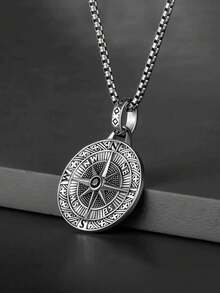 1pc Punk Compass Pendant Men's Necklace Hip Hop Jewelry - Silver - View 1