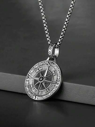1pc Punk Compass Pendant Men's Necklace Hip Hop Jewelry