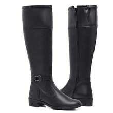 Women's Riding Boots Colors With Buckle Comfortable Casual High Shaft With Side Zipper - 黑與白 - 查看 1