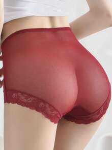 4 Pcs Women's Traceless Sexy Lace Embroidered Flower Mesh High Waist Semi-Perspective Triangle Panties