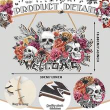 Halloween Skull Welcome Vintage Wooden Sign Welcome Plaque, Wooden Doorplate Wooden Vintage Country Hanging Halloween Horror Pattern Welcome Front Door Sign Wall Decoration Suitable For Bars, Cafes, Nightclubs, Party Atmosphere Signs, Indoor And Outdoor Parties Home Decor Halloween Decor Fall Decor Room Decor - Multicolor - View 7