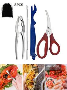 5pcs Stainless Steel Seafood Tool Set - Ideal For Lobster, Crab & Shellfish Legs | Kitchen & Restaurant Essentials - Multicolor - View 15