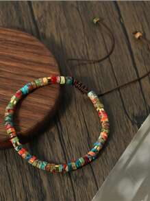 1 pezzo Bracciale regolabile da uomo e donna in stile retrò boho, con pietra naturale imperiale colorata personalizzata, divisore 4*2
