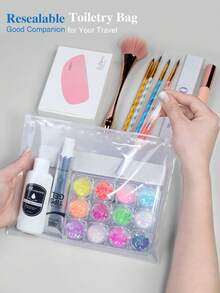 5件装便携式塑料拉链袋美甲工具美甲配件化妆包空透明收纳包 - 無色 - 查看 8