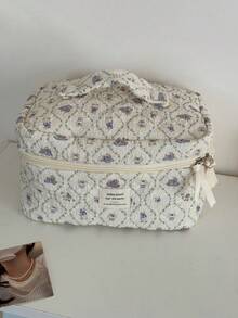 花卉兔子化妆包，布质软包，可爱甜美简约设计，大容量，拉链开合，适合化妆、洗漱用品、工作、日常通勤、居家、旅行，适合女性旅行必需品假期暑假返校学校用品包，适合学校旅行包，适合女性的化妆包，适合旅行用品 - 彩色 - 查看 6