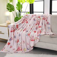 Sanrio Sanrio Hello Kitty Flannel Throw Blanket - Contemporary Style, All Seasons Cozy Knitted Polyester, Digital Print, Multipurpose, Soft Texture, Machine Washable, 200-250gsm