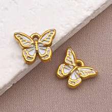 2pcs Fashion Enamel Stainless Steel Butterfly Charm High Quality Gold-Plated Love Butterfly Spacer Beads Pendant For DIY Bracelet Necklace Jewelry Making Craft Accessories
