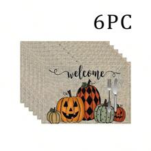 1/4/6 Stücke Halloween Serie mit gestreiften, Geister- und Kürbisdruck dekorative Tischsets/Untersetzer, 100% Leinen, handwaschbar - ideal für Esstische, Restaurants, Geburtstag & Party Dekoration, Heimdekoration