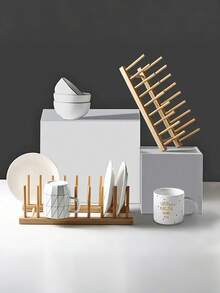 1個 木製 食器ラック 食器乾燥ラック 食器棚 キッチン収納ラック 食器干しラック ダイニング、キッチン、リビング、デスクトップオーガナイザー、キッチン用品、食器収納ラックに適しています - カーキ - チェックする 2