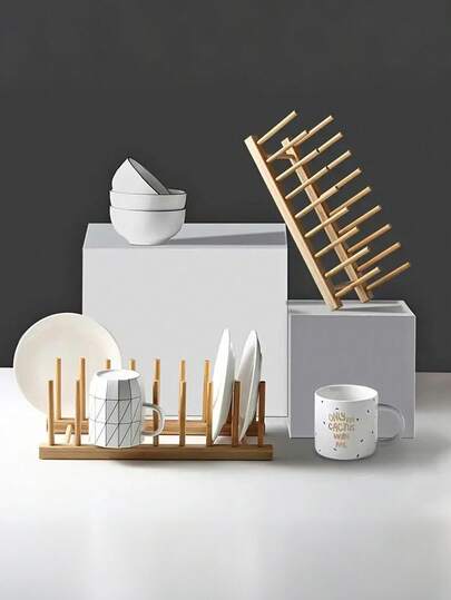 1個 木製 食器ラック 食器乾燥ラック 食器棚 キッチン収納ラック 食器干しラック ダイニング、キッチン、リビング、デスクトップオーガナイザー、キッチン用品、食器収納ラックに適しています