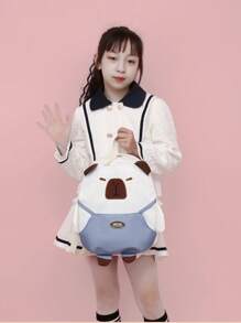 New School 书包女士学校背包 返校青年学校背包 学龄前背包 女士学校背包 多功能背包 可爱轻便书包 大容量 Capibala 印花学校